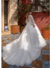 Puff Sleeves Ivory Lace Sparkly Luxury Wedding Dress